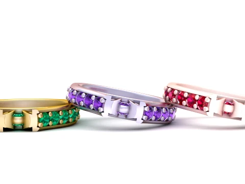 Channel Set Gemstone Band Ring 3D Print Model