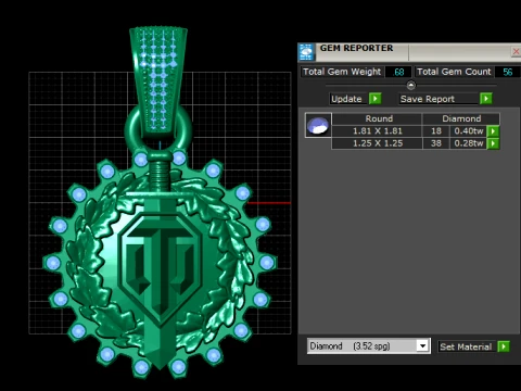 Luxury Gold Sword Shield Emblem Pendant with Laurel Wreath Diamond Border 3D Print Model