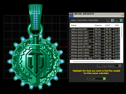 Luxury Gold Sword Shield Emblem Pendant with Laurel Wreath Diamond Border 3D Print Model