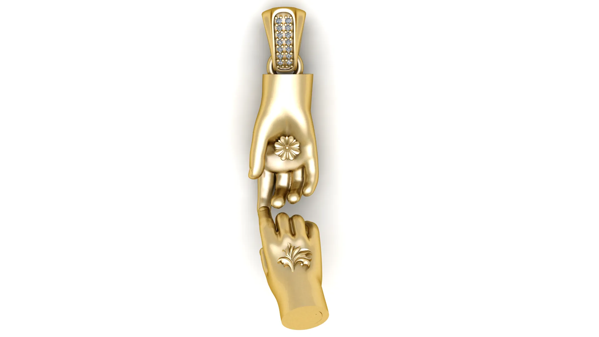 Luxury Golden Helping Hands Pendant with Diamond Bail 3D Print Model .c4d .max .obj .3ds .fbx .stl .blend 