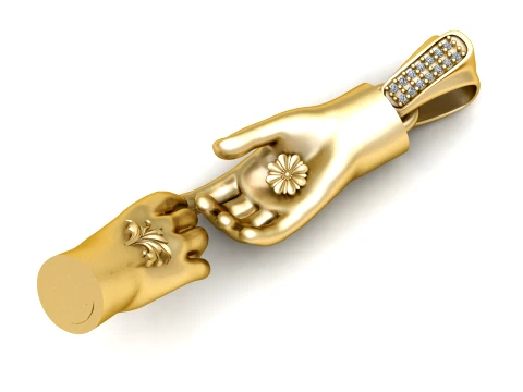 Luxury Golden Helping Hands Pendant with Diamond Bail 3D Print Model