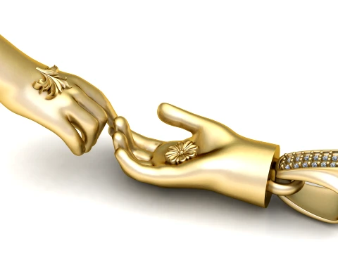 Luxury Golden Helping Hands Pendant with Diamond Bail 3D Print Model