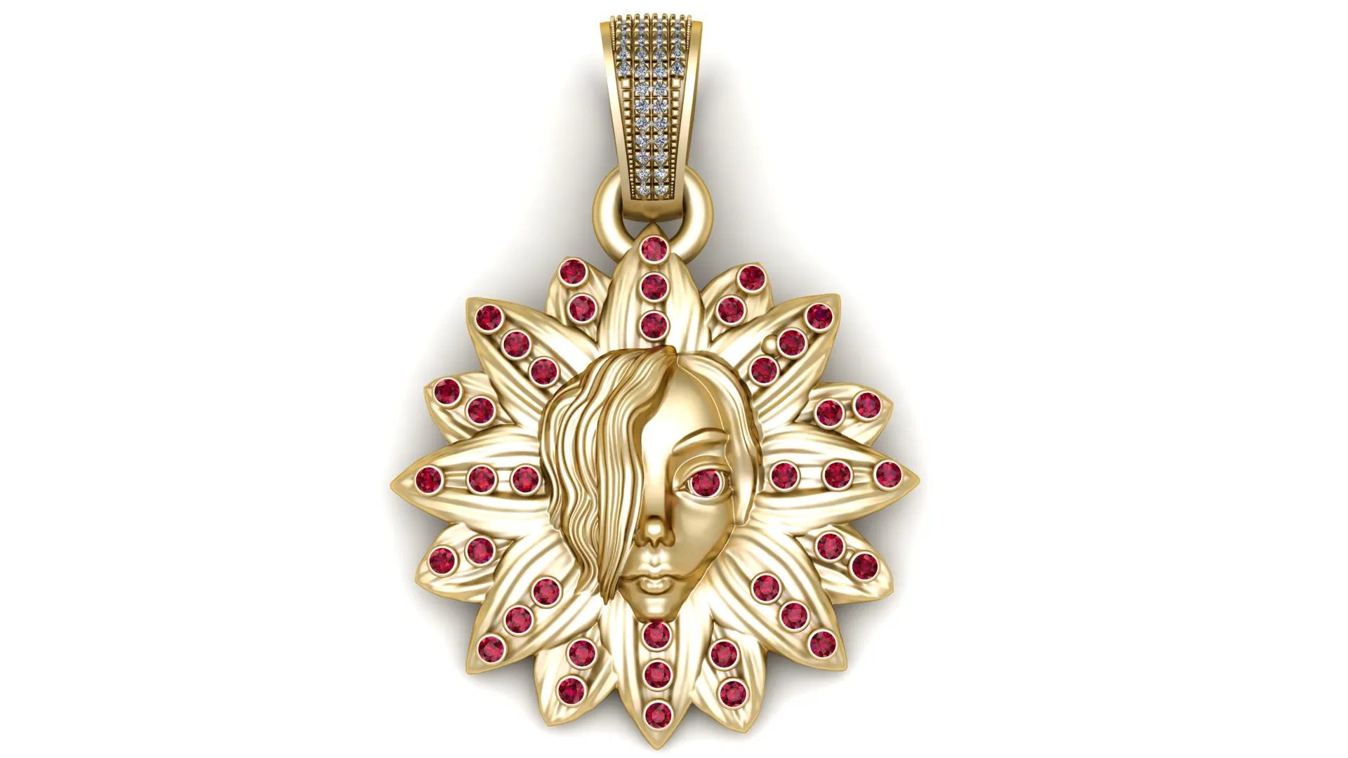 Ruby Blossom Maiden Pendant 3D Print Model .c4d .max .obj .3ds .fbx .stl .blend