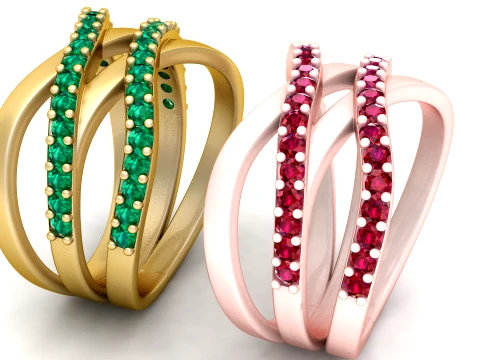 Emerald Amethyst Infinity Crossover Ring 3D Print Model