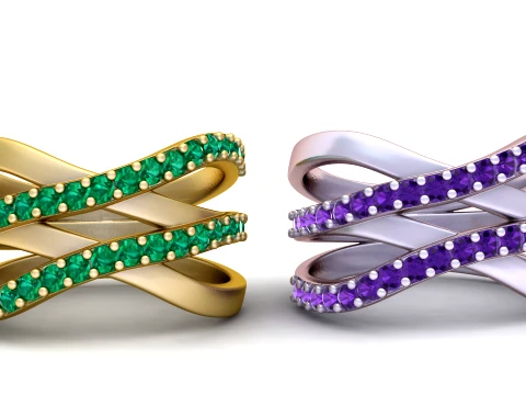 Emerald Amethyst Infinity Crossover Ring 3D Print Model
