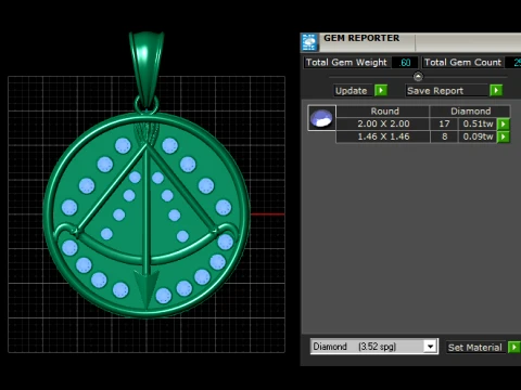 ダイヤモンド アーチャー ゾディアック メダリオン ペンダント 3Dプリントモデル
