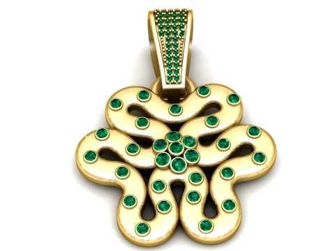 Emerald Ruby Floral Blossom Pendant 3D Print Model