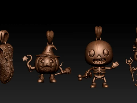 Luxury Halloween Pumpkin Witch Pendant 3D Print Model