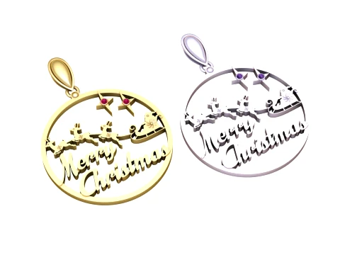 Merry Christmas Sleigh Circle Pendant Duo 3D Model