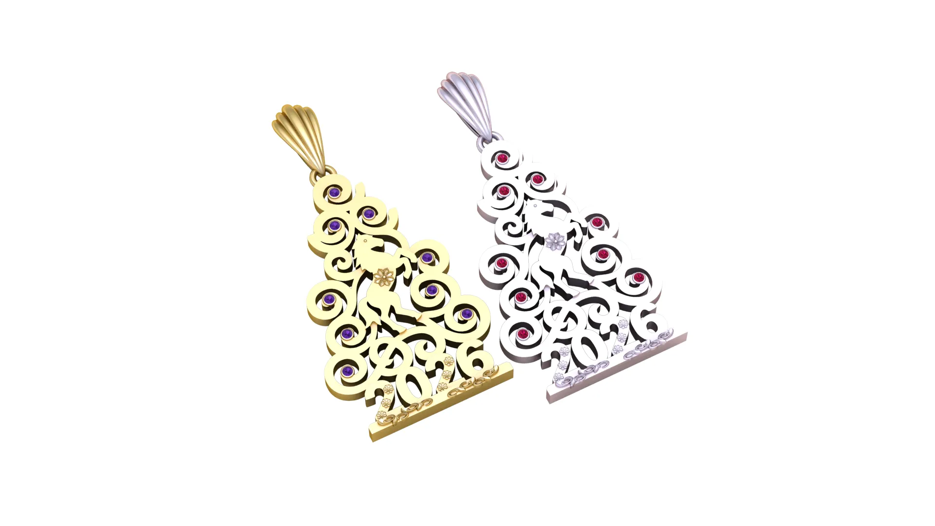 Merry Christmas 2026 Luxury Pendant Duo 3D Model .c4d .max .obj .3ds .fbx .stl .blend 