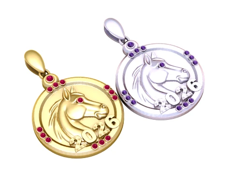 D&uacute;o de colgantes del zodiaco con cabeza de caballo 2026 Modelo 3D