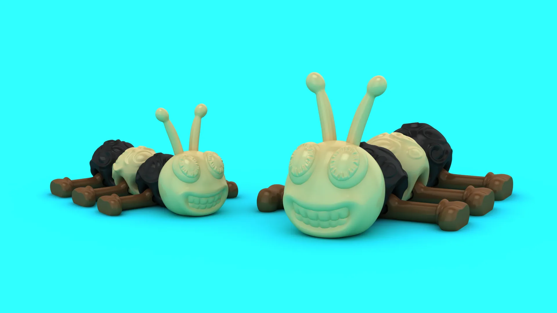 Smiling Caterpillar Toy Figures 3D Model .c4d .max .obj .3ds .fbx .stl .blend 