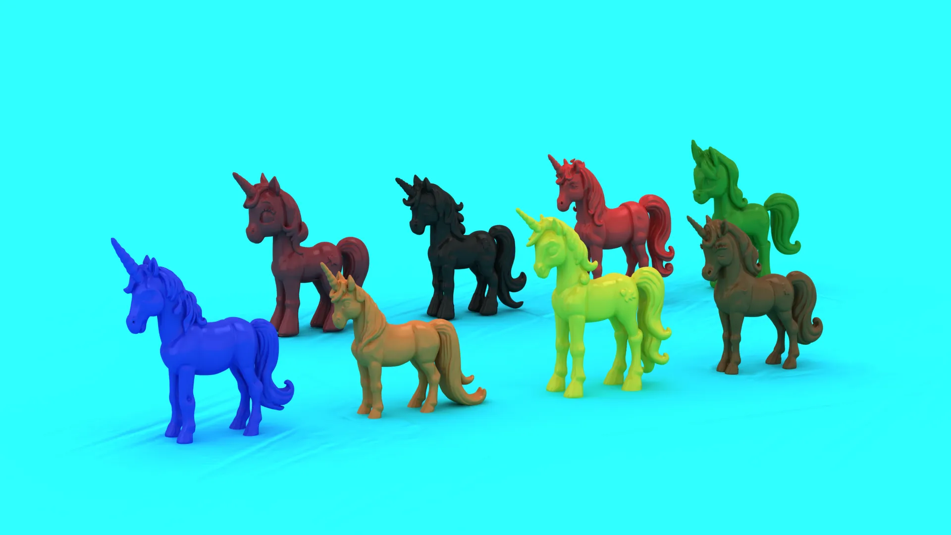 Colorful Unicorn Toy Set 3D Model .c4d .max .obj .3ds .fbx .stl .blend 