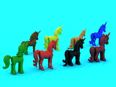 Colorful Unicorn Toy Set 3D Model