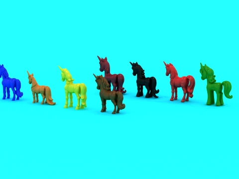 Colorful Unicorn Toy Set 3D Model