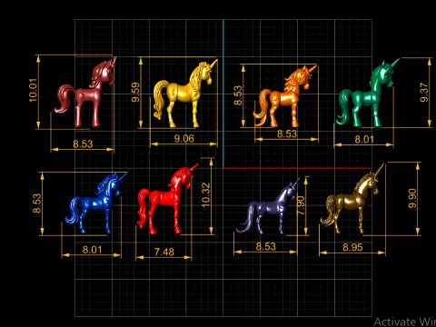 Colorful Unicorn Toy Set 3D Model