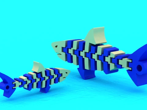 Block-Hai-Spielzeugfiguren 3D Modell