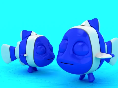 Blaue Clownfisch-Spielzeugfiguren 3D Modell