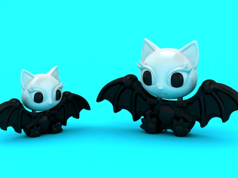 Cute Bat Cat Toy Figures 3D Model