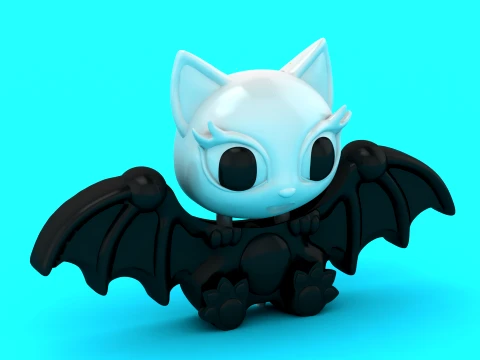Cute Bat Cat Toy Figures 3D Model