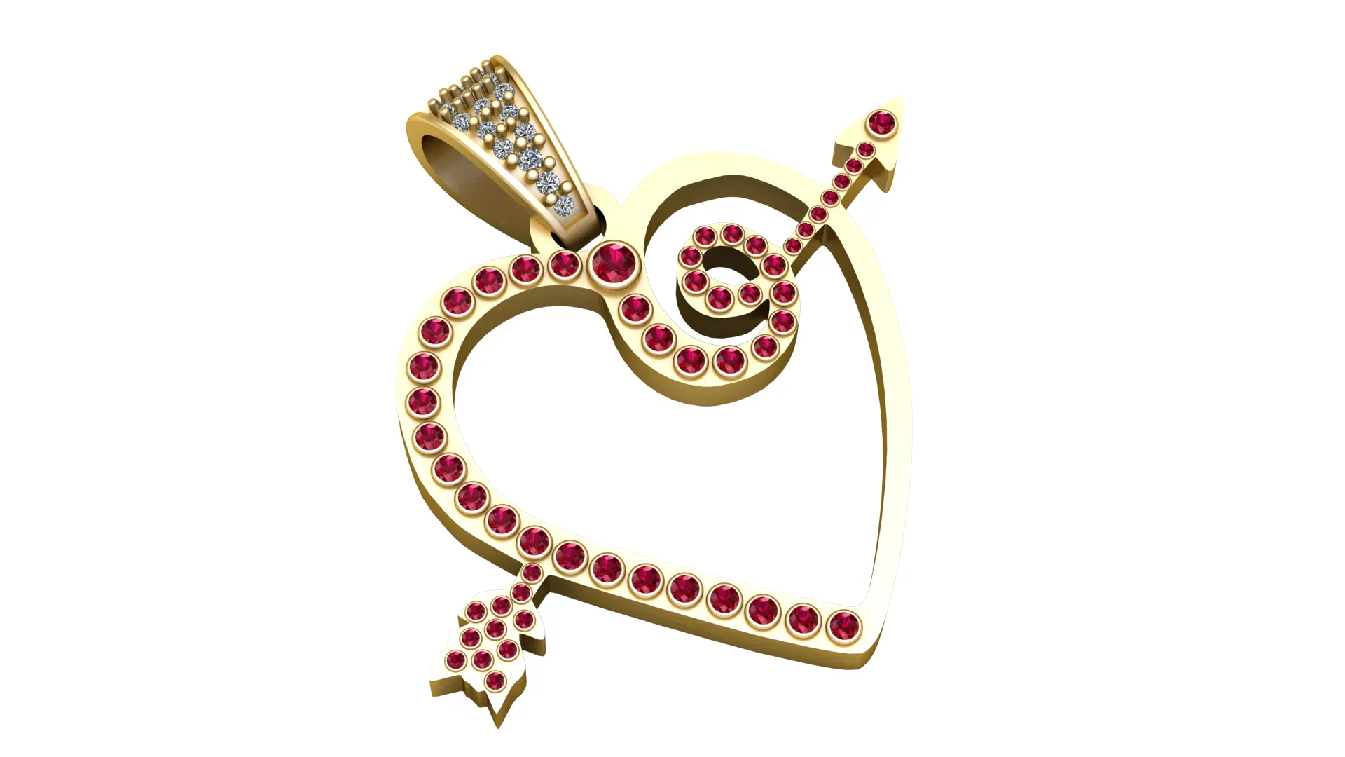Ruby Heart Swirl Gold Pendant 3D Model .c4d .max .obj .3ds .fbx .stl .blend
