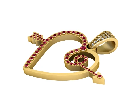 Ruby Heart Swirl Gold Pendant 3D Model