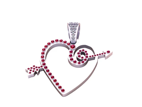 Ruby Heart Swirl Gold Pendant 3D Model