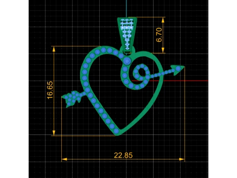 Ruby Heart Swirl Gold Pendant 3D Model