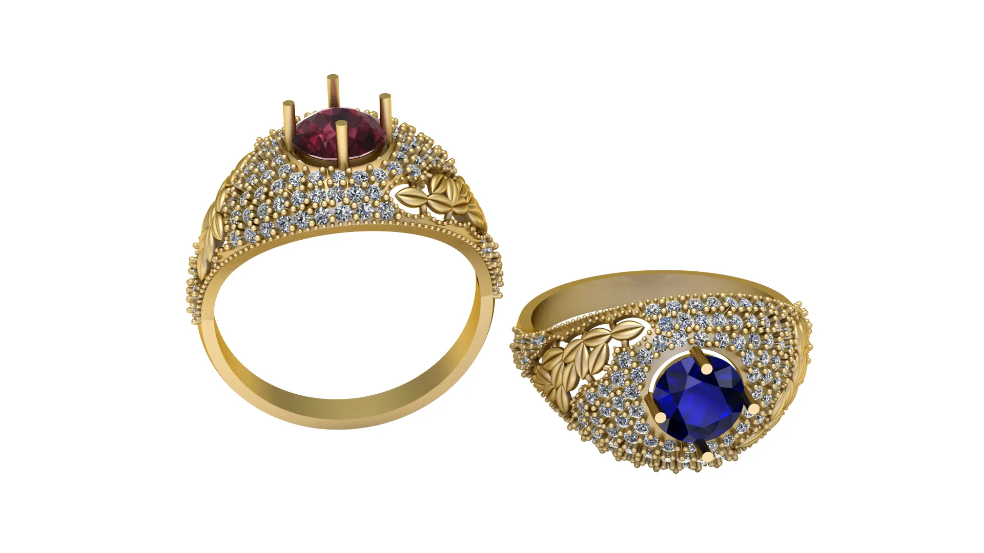 Anel de ouro Halo de safira floral Modelo 3D .c4d .max .obj .3ds .fbx .stl .blend