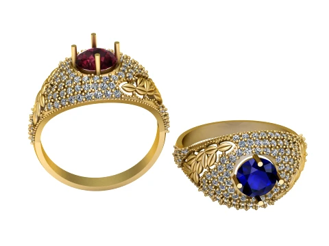 Bloemen saffier Halo gouden ring 3D Model