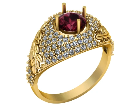 Anel de ouro Halo de safira floral Modelo 3D