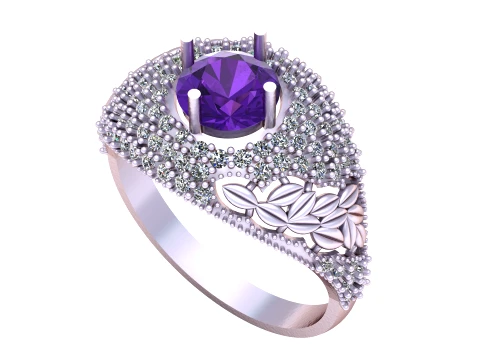 Anel de ouro Halo de safira floral Modelo 3D