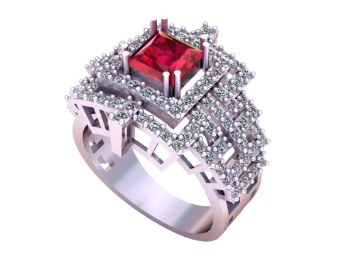 Square Black Gemstone Diamond Gold Ring 3D Model