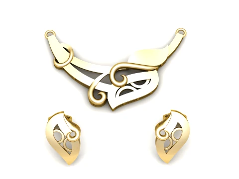 Elegante Leaf Swirl gouden sieradenset 3D Model