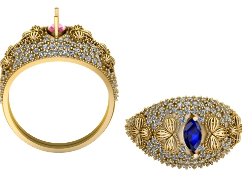 Markiezin saffier bloemen gouden ring 3D Model