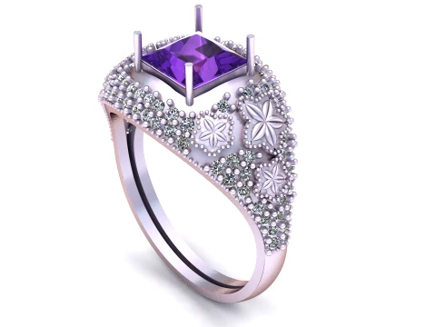 Princess Ruby Floral Gold Ring 3D Model