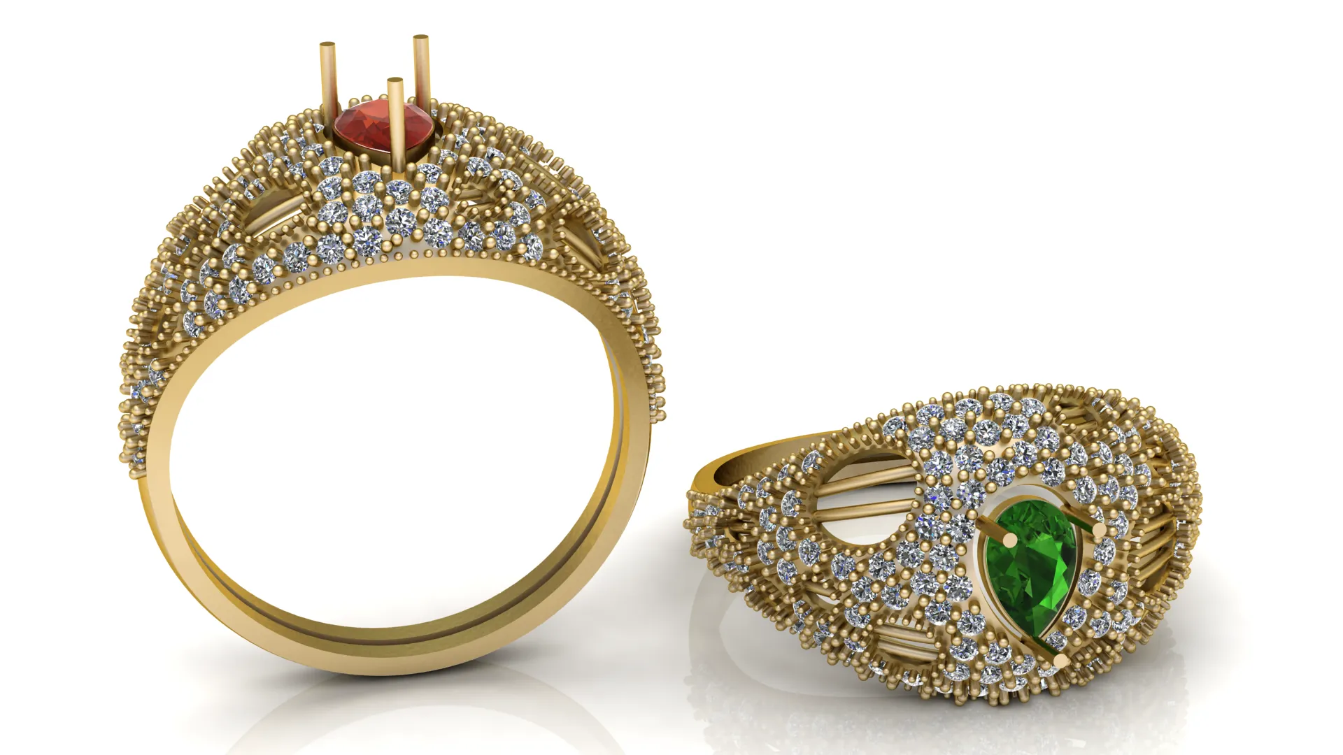 Pear Emerald Diamond Gold Ring 3D Model .c4d .max .obj .3ds .fbx .stl .blend