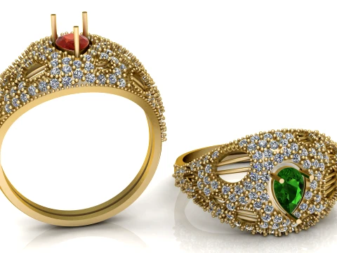Peer smaragdgroene diamanten gouden ring 3D Model