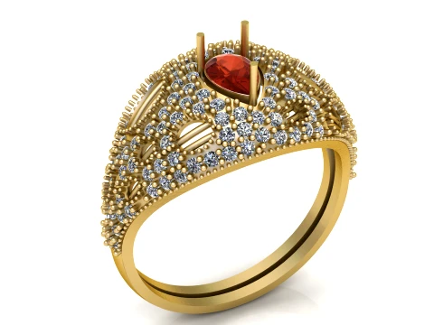 Pear Emerald Diamond Gold Ring 3D Model