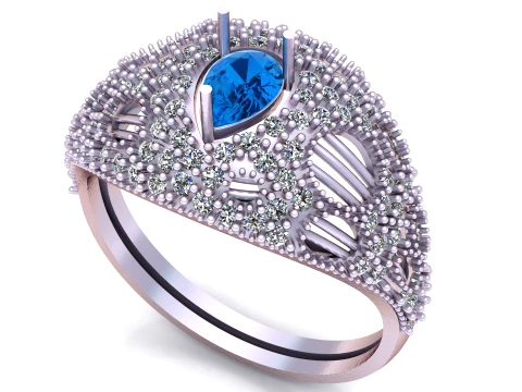 Pear Emerald Diamond Gold Ring 3D Model
