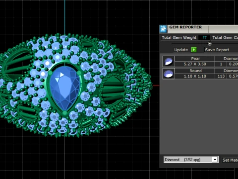 Pear Emerald Diamond Gold Ring 3D Model