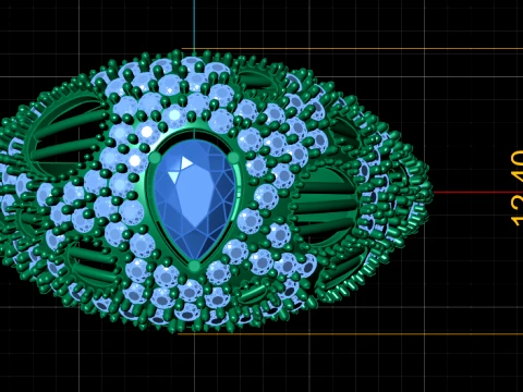Pear Emerald Diamond Gold Ring 3D Model
