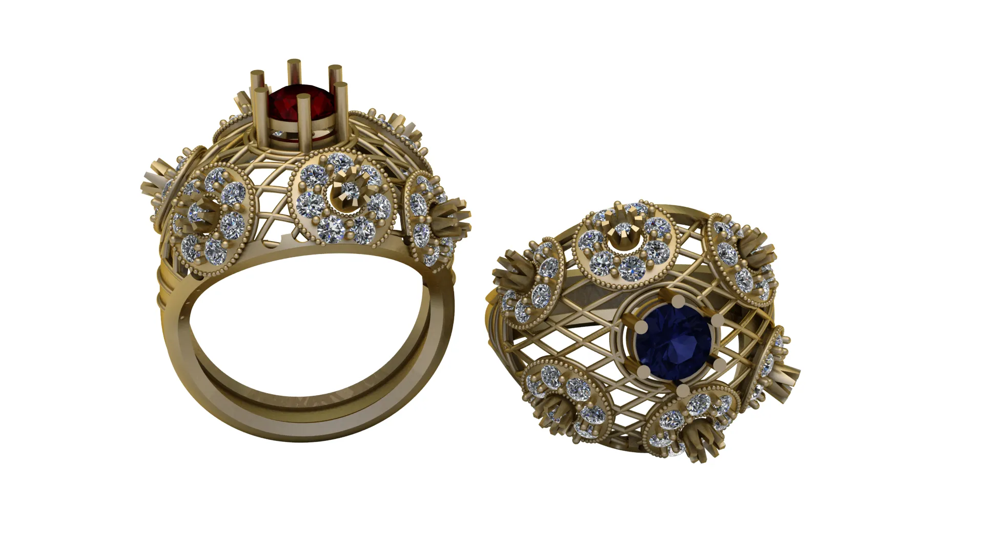 Royal Sapphire Floral Lattice Gold Ring 3D Model .c4d .max .obj .3ds .fbx .stl .blend 