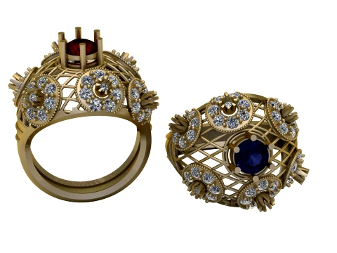 Koninklijke saffier bloemenrooster gouden ring 3D Model