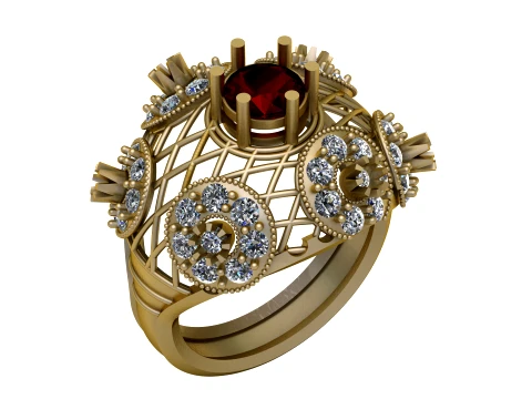 Royal Sapphire Floral Lattice Gold Ring 3D Model