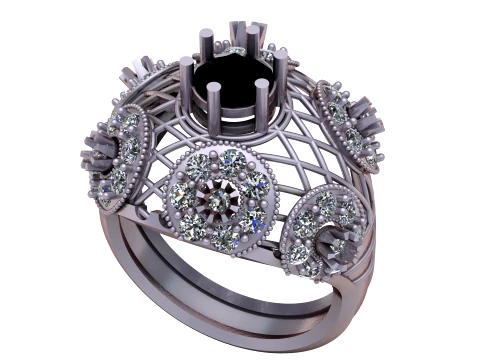 Royal Sapphire Floral Lattice Gold Ring 3D Model