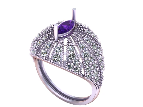 Marquise Ruby Sunburst Gold Ring 3D Model