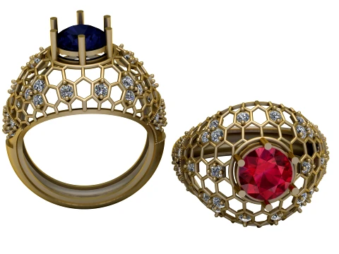 Ruby honingraat koepel gouden ring 3D Model