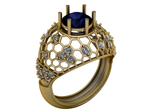 Ruby Honeycomb Dome Gold Ring 3D Model