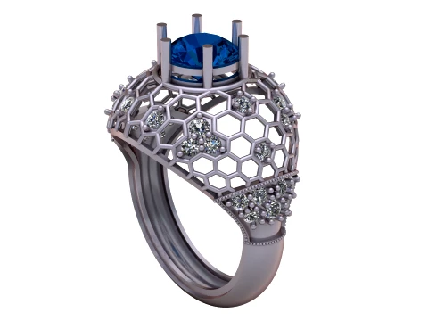 Ruby Honeycomb Dome Gold Ring 3D Model